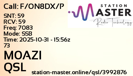 QSL Card for M0AZI QSO with F/ON8DX/P