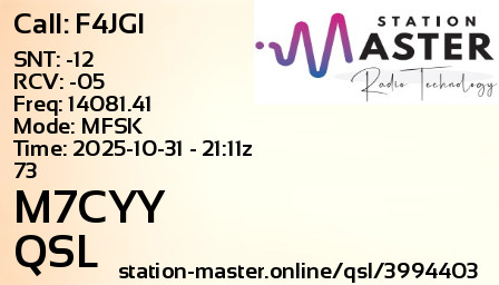 QSL Card for M7CYY QSO with F4JGI