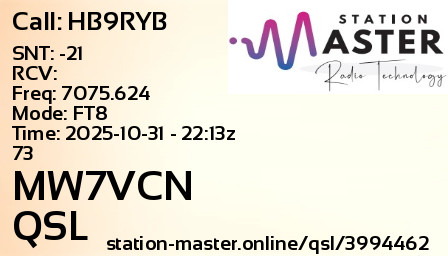 QSL Card for MW7VCN QSO with HB9RYB