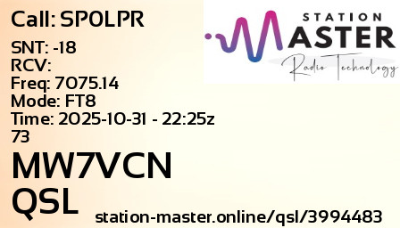 QSL Card for MW7VCN QSO with SP0LPR