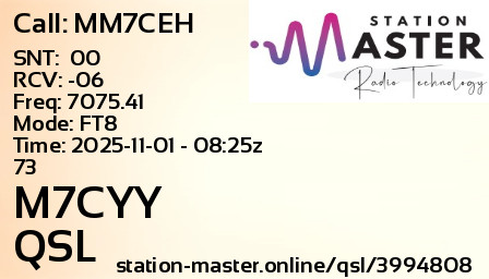 QSL Card for M7CYY QSO with MM7CEH