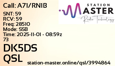 QSL Card for DK5DS QSO with A71/RN1B