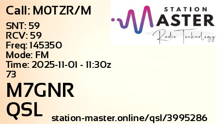 QSL Card for M7GNR QSO with M0TZR/M