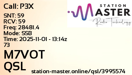 QSL Card for M7VOT QSO with P3X
