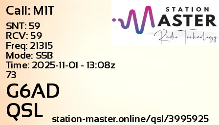 QSL Card for G6AD QSO with M1T