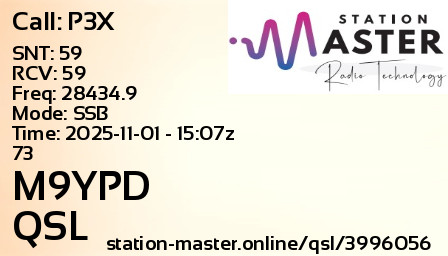 QSL Card for M9YPD QSO with P3X