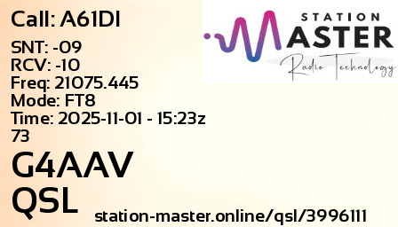 QSL Card for G4AAV QSO with A61DI