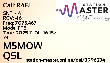 QSL Card for M5MOW QSO with R4FJ