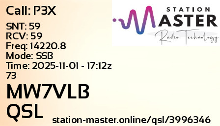 QSL Card for MW7VLB QSO with P3X
