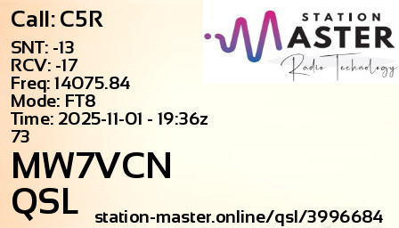 QSL Card for MW7VCN QSO with C5R