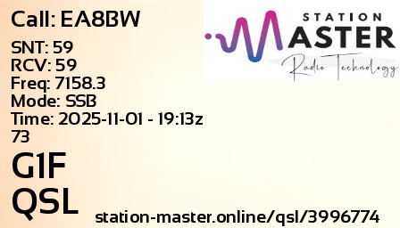 QSL Card for G1F QSO with EA8BW