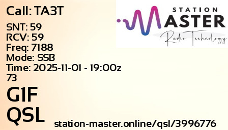 QSL Card for G1F QSO with TA3T