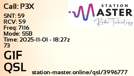 QSL Card for G1F QSO with P3X