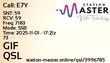 QSL Card for G1F QSO with E7Y