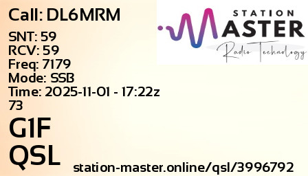 QSL Card for G1F QSO with DL6MRM
