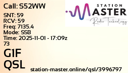 QSL Card for G1F QSO with S52WW