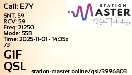 QSL Card for G1F QSO with E7Y