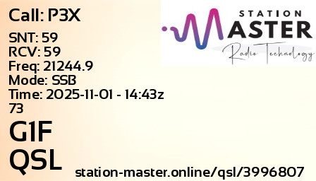 QSL Card for G1F QSO with P3X