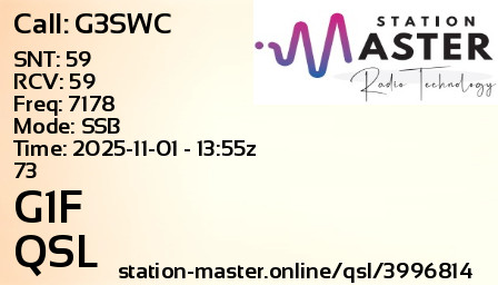QSL Card for G1F QSO with G3SWC