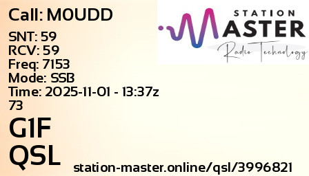 QSL Card for G1F QSO with M0UDD
