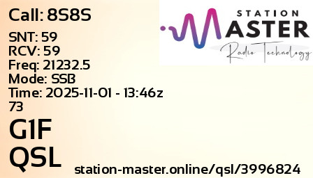 QSL Card for G1F QSO with 8S8S