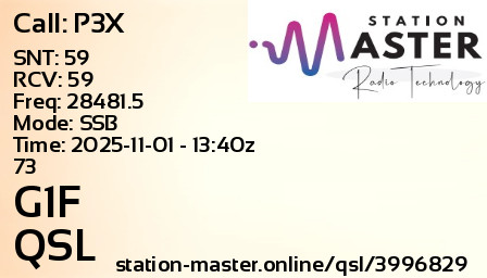 QSL Card for G1F QSO with P3X