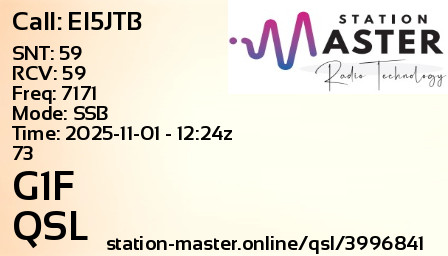 QSL Card for G1F QSO with EI5JTB