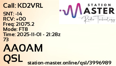 QSL Card for AA0AM QSO with KD2VRL