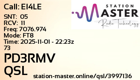 QSL Card for PD3RMV QSO with EI4LE