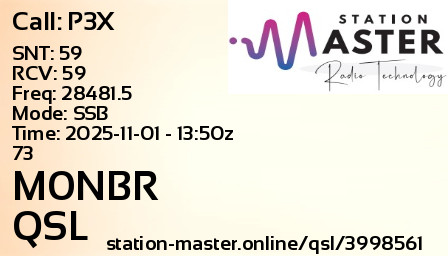 QSL Card for M0NBR QSO with P3X