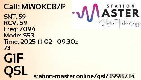 QSL Card for G1F QSO with MW0KCB/P