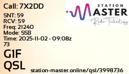 QSL Card for G1F QSO with 7X2DD