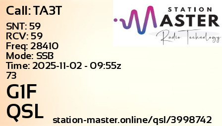 QSL Card for G1F QSO with TA3T