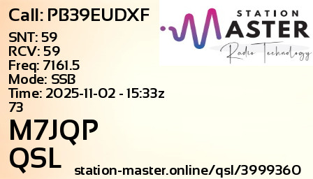 QSL Card for M7JQP QSO with PB39EUDXF