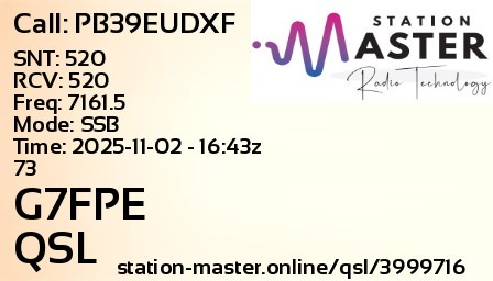 QSL Card for G7FPE QSO with PB39EUDXF