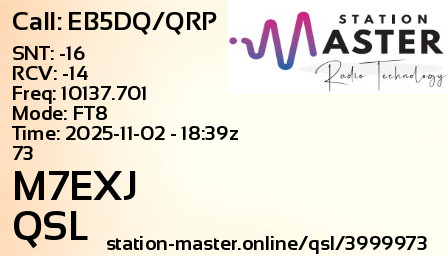 QSL Card for M7EXJ QSO with EB5DQ/QRP