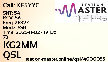 QSL Card for KG2MM QSO with KE5YYC