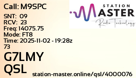 QSL Card for G7LMY QSO with M9SPC