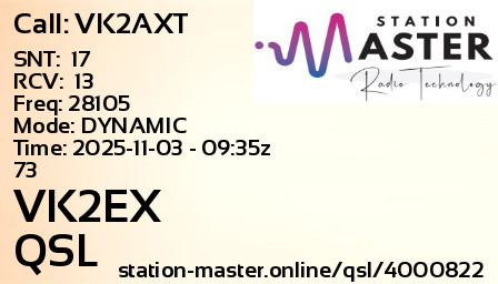 QSL Card for VK2EX QSO with VK2AXT