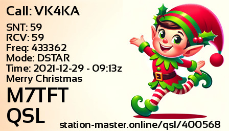 QSL Card for M7TFT QSO with VK4KA