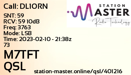 QSL Card for M7TFT QSO with DL1ORN