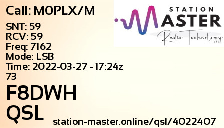 QSL Card for F8DWH QSO with M0PLX/M