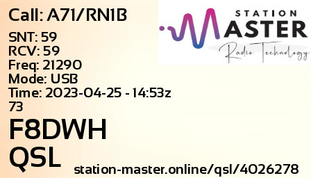 QSL Card for F8DWH QSO with A71/RN1B