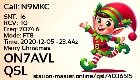 QSL Card for ON7AVL QSO with N9MKC