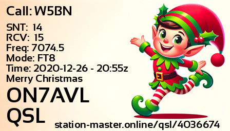 QSL Card for ON7AVL QSO with W5BN