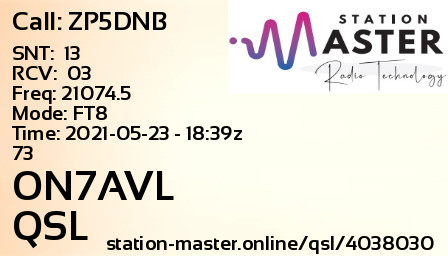 QSL Card for ON7AVL QSO with ZP5DNB