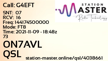 QSL Card for ON7AVL QSO with G4EFT