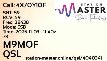 QSL Card for M9MOF QSO with 4X/OY1OF