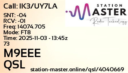 QSL Card for M9EEE QSO with IK3/UY7LA