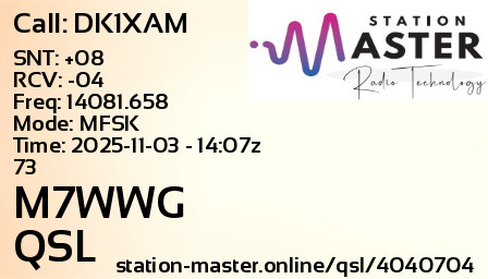 QSL Card for M7WWG QSO with DK1XAM